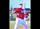 “Big Mike” Guidinger drew the start in the Falcons’ home opener Thursday against Southland. He fires a second inning pitch here in the game, which was moved from Adams. W-K went on to win 5-4. 