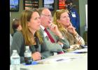 State Senators Katie Sieben (Hastings), Dave Senjem (Rochester) and Julie Rosen (Vernon Center) listen with interest to  Eagle Center Director Rolf Thompson’s presentation and announcement about the Preston Cook donation.