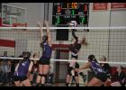Gilmanton junior Paige DeWitt went up for an attack at the net as the Lady Panthers took on Augusta at home on Thursday, Oct. 15.