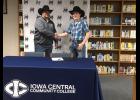 Nick Pelke shook hands with Iowa Central coach Terry Coleman after signing on the dotted line. Coleman said he was excited to sign a talented all-around cowboy like Pelke to the Triton’s squad and has high hopes for his future.