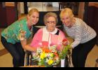 Phyllis Wolfrum celebrated her 100th birthday at the American Lutheran Home in Mondovi on Sept. 21. Joining Phyllis for a small celebration that afternoon were her daughter, Susan Ronholm (right), and granddaughter Sara Ronholm (left).