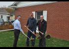 A groundbreaking was held last week in honor of Alliance Bank’s new, 3,200 square-foot addition, scheduled to be completed yet this year. Pictured, left to right, Alliance Bank President Frank Servais, Chairman of the Board Dan Heike and Board Director Scott Mahlum dug their shovels into the turf where an expansion for the Mondovi bank building will soon be placed.