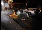 A vehicle driven by a Waumandee man rolled over Monday evening when it came upon a large gap in the road created by a partially-collapsed bridge on County Road U northeast of Waumandee. Authorities aren’t yet sure what caused the collapse.