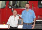 Mondovi Fire Chief Steve Anderson, left, recently presented the fire department’s 2016 Firefighter of the Year award to Adam Feuling, an 11-year MFD member who holds a total of 18 years of experience carrying out firefighter duties.