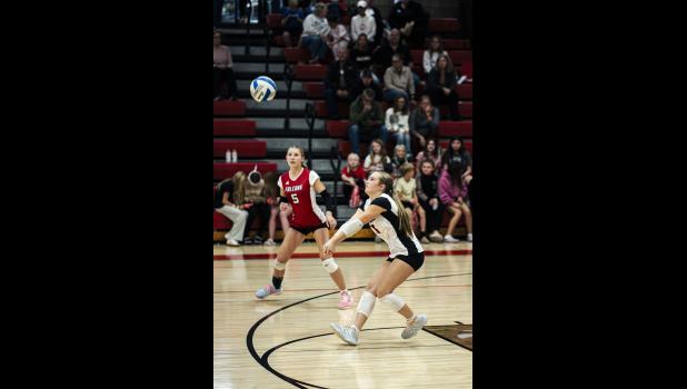W-K libero Kylee Metcalf leads the defense with a dig, achieving 15 total over the course of their match against Fillmore Central.