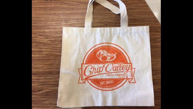 One of the finished canvas bags out of the 500 ordered by Chip Valley Salsa through T-Shirts for Tomorrow.